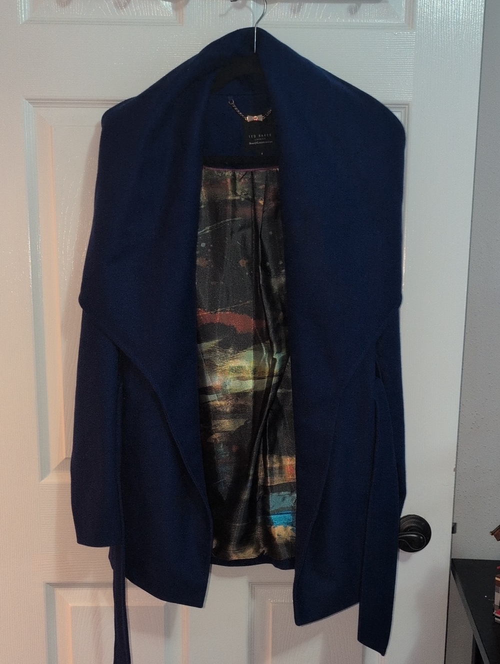 Navy Women's WoolCoat with Printed Lining